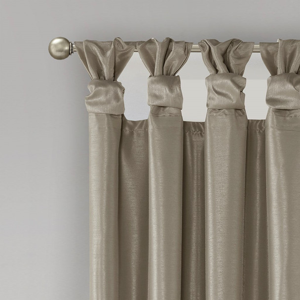 Pewter Faux Silk DIY Twisted Tab Top Blackout Window Curtain Panel (Emilia-Pewter-Panel)