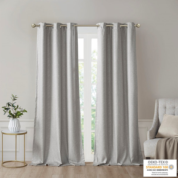 Set of 2 Grey Tonal Printed Faux Silk Total Blackout Window Panels (Como Tonal-Grey-window)