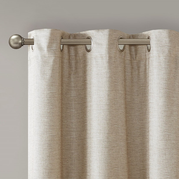 Set of 2 Taupe Tonal Printed Faux Silk Total Blackout Window Panels (Como Tonal-Taupe-window)