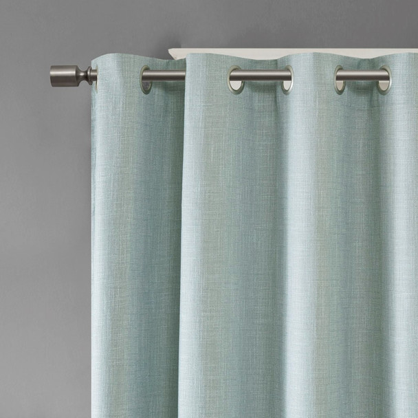 Aqua Blue Printed Heathered Blackout Curtain Panel w/Grommet Top (Maya-Aqua-Panel)