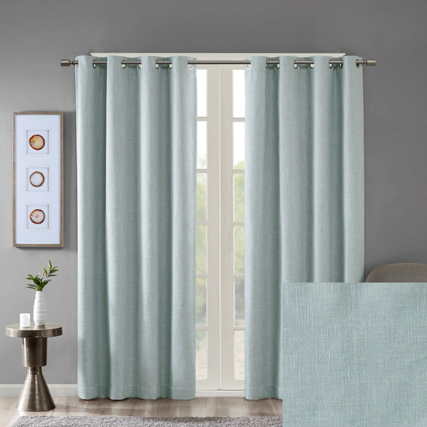 Aqua Blue Printed Heathered Blackout Curtain Panel w/Grommet Top (Maya-Aqua-Panel)