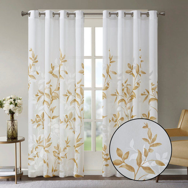 Yellow & White Floral Botanical Grommet Top Curtain Panel - 84" (Cecily-Yellow-Panel)
