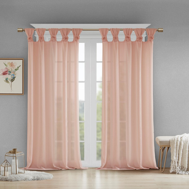 Blush Pink Feminine & Floral Cuff Tab Top Sheer Window Curtain Panel (Rosette-Blush-Panel)