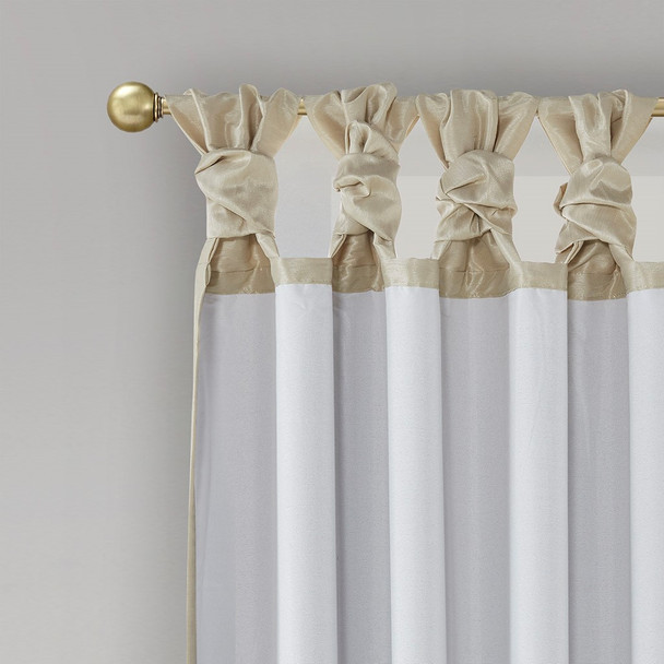 Champagne Faux Silk DIY Twisted Tab Top Blackout Window Curtain Panel (Emilia-Champagne-Panel)