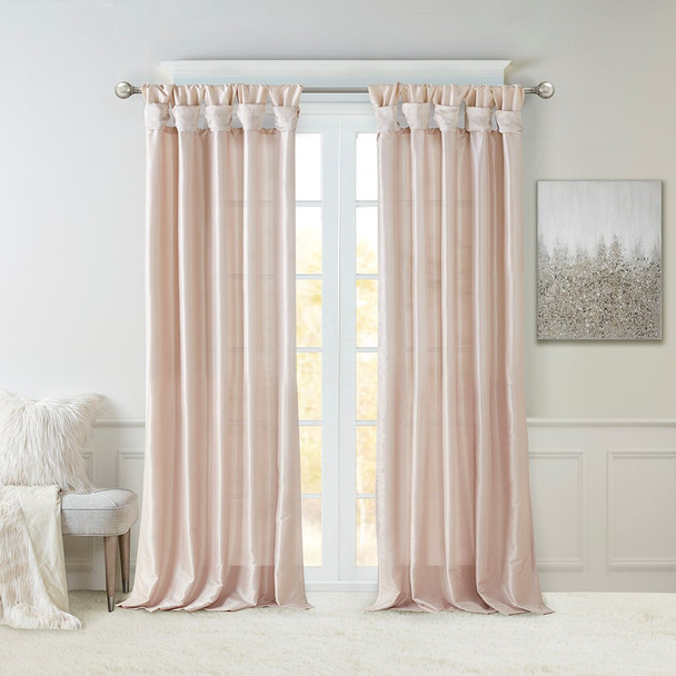 Blush Pink Faux Silk DIY Twisted Tab Top Window Curtain Panel (Emilia-Blush-Curtain)