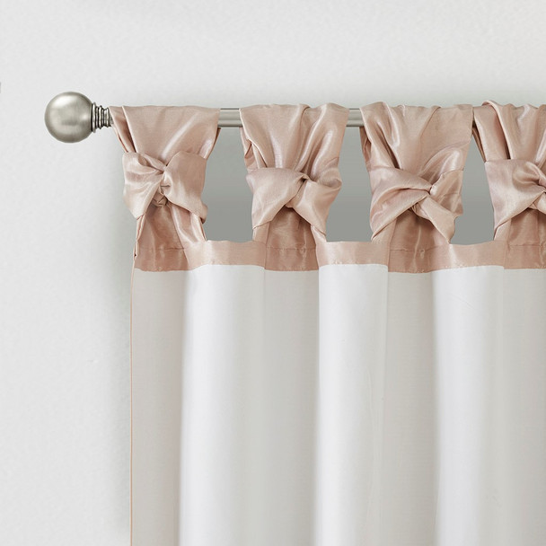 Blush Pink Faux Silk DIY Twisted Tab Top Window Curtain Panel (Emilia-Blush-Curtain)