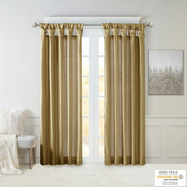 Bronze Faux Silk DIY Twisted Tab Top Window Curtain Panel (Emilia-Bronze-Curtain)