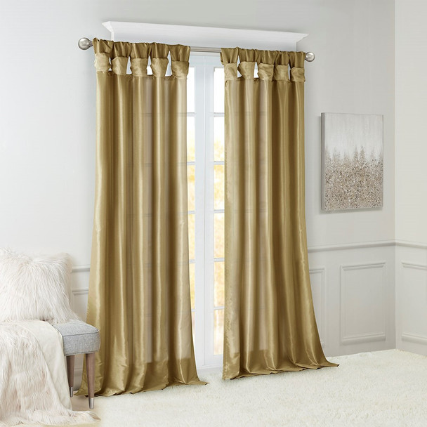 Bronze Faux Silk DIY Twisted Tab Top Window Curtain Panel (Emilia-Bronze-Curtain)