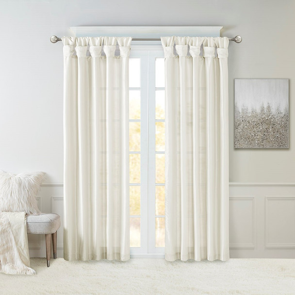 White Faux Silk DIY Twisted Tab Top Window Curtain Panel (Emilia-White-Curtain)