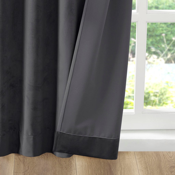 Set of 2 Charcoal Grey Soft Velvet BLACKOUT Window Panels - Room Darkening (Colt-Charcoal-window)