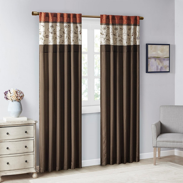 Spice & Brown Embroidered Floral Window Curtain Panel - 84" (Serene-Spice-Panel)