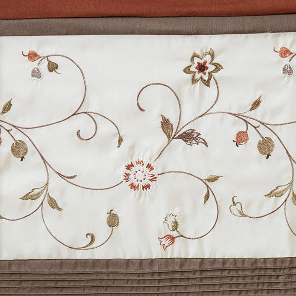 Spice & Brown Embroidered Floral Window Curtain Panel - 84" (Serene-Spice-Panel)
