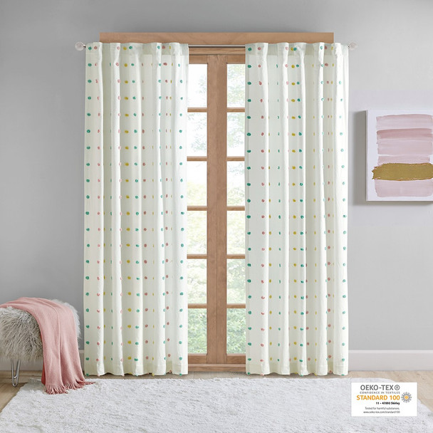 Multi-Color Pom Pom Cotton Jacquard Window Curtain Panel - 84" (Callie-Multi-Panel)