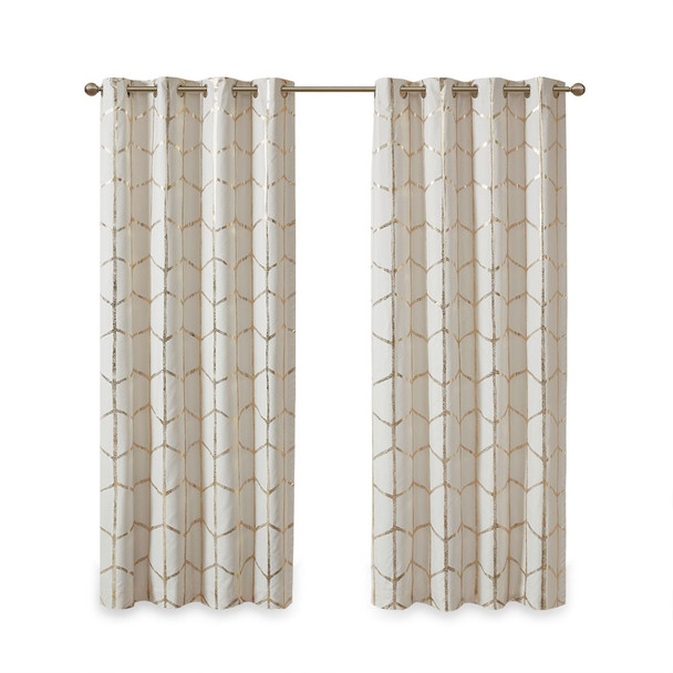 Ivory & Gold Geometric Metallic Silver BLACKOUT Window Panel (Raina-Ivory/Gold-window)