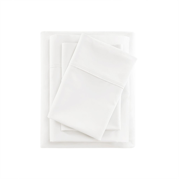 4pc White 400TC Wrinkle Resistant Cotton Sateen Sheet Set - KING (086569199690)