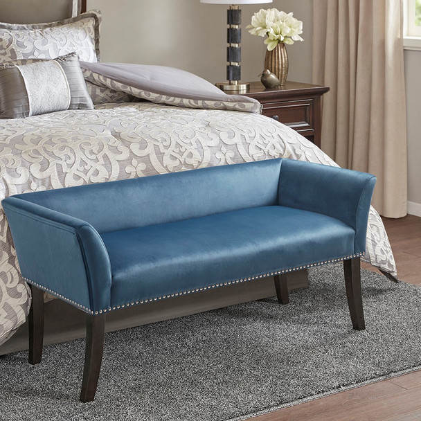 Blue Upholstered Accent Bench w/Low Back & Flared Arms (Welburn-Blue-Benches)