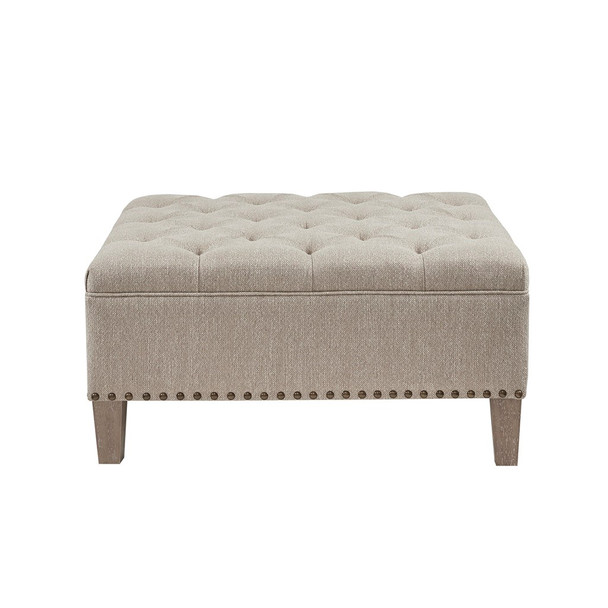 Taupe Upholstered Button Tufted Square Cocktail Ottoman (Lindsey Taupe-Benches)