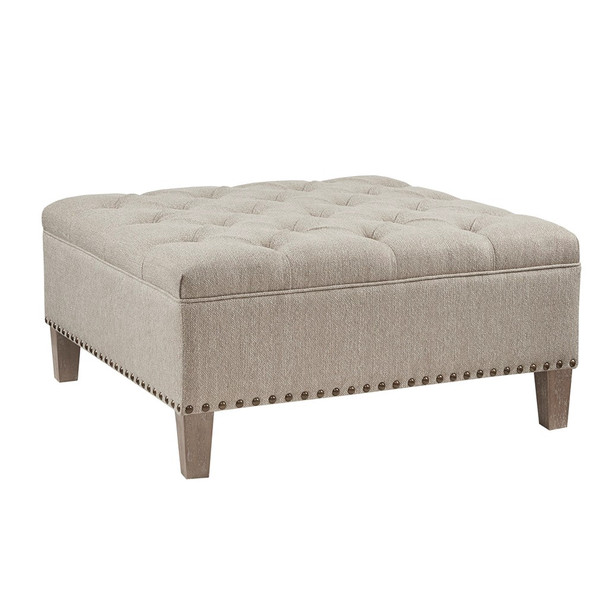 Taupe Upholstered Button Tufted Square Cocktail Ottoman (Lindsey Taupe-Benches)