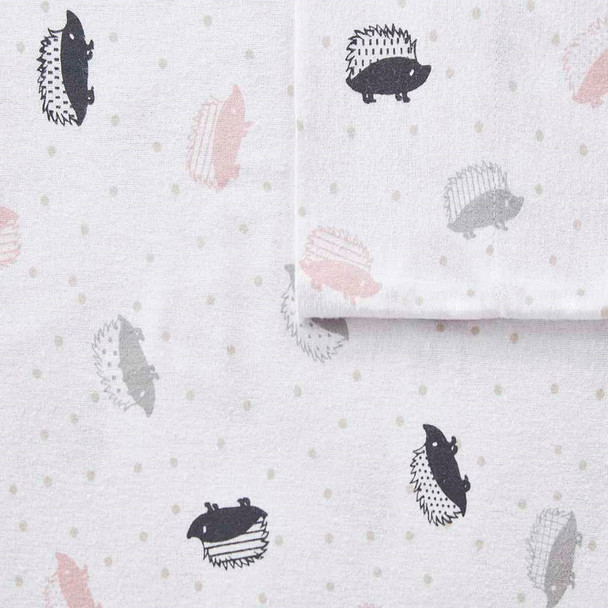 Pink & Grey Hedgehogs Design Novelty Flannel Sheet Set (Cozy Soft-Pink Hedgehogs-Sheets)