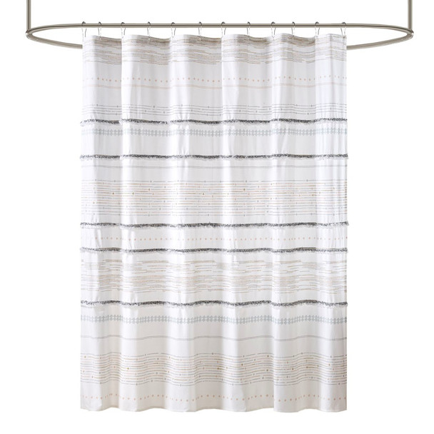 Multi Color Cotton Printed Shower Curtain w/Trims - 72x72" (086569389053)