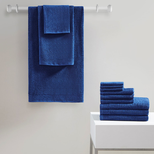 12pc Bundle Navy 100% Lightweight Super Soft Cotton Bath Towel Set (086569208392)