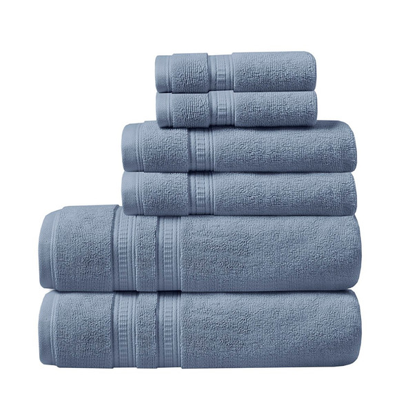 6pc Blue 100% Cotton Feather Touch Antimicrobial Towel Set (086569488657)