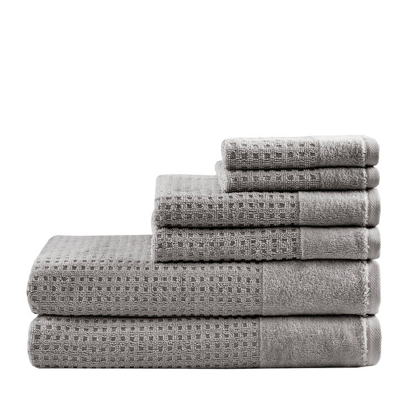 6pc Charcoal Lightweight Spa Waffle Cotton Jacquard Towels Set (086569375919)