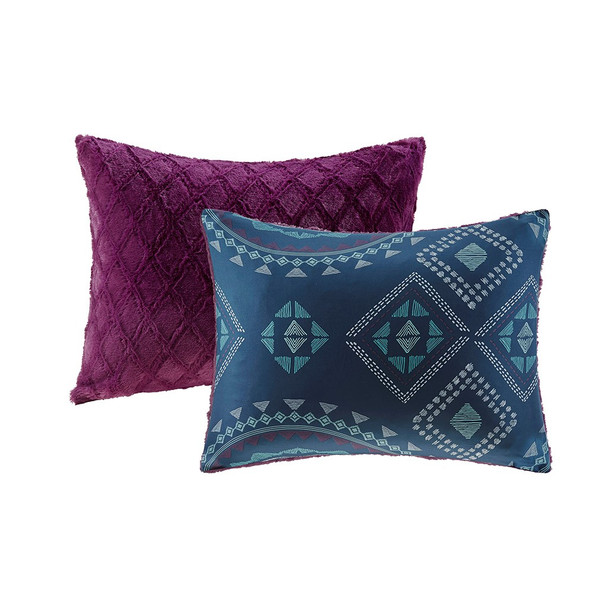 3pc Navy blue & Purple Reversible Comforter AND Decorative Shams (Ripley-Navy/Purple)