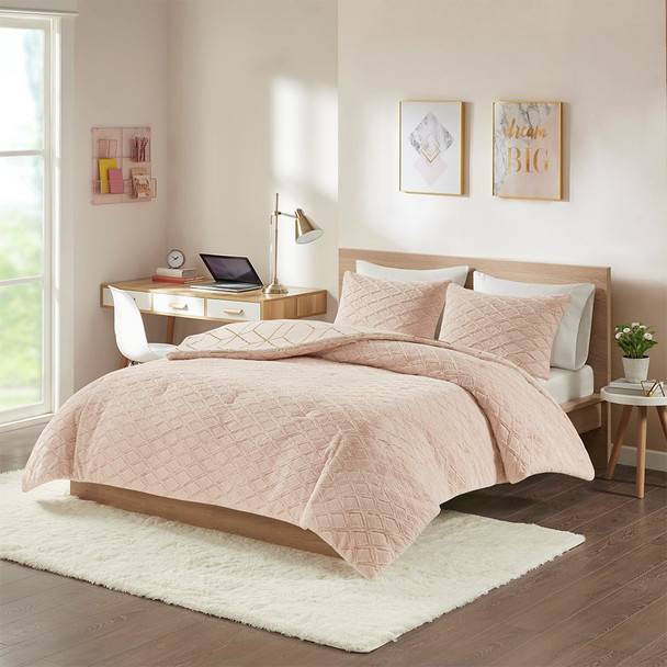 Blush Pink & Metallic Gold Reversible Comforter AND Decorative Shams (Ainsley-Blush)