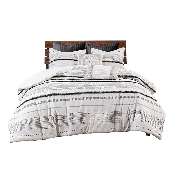 3pc Black & White Boho Striped Cotton Comforter AND Decorative Shams (Nea-Black/White-comf)