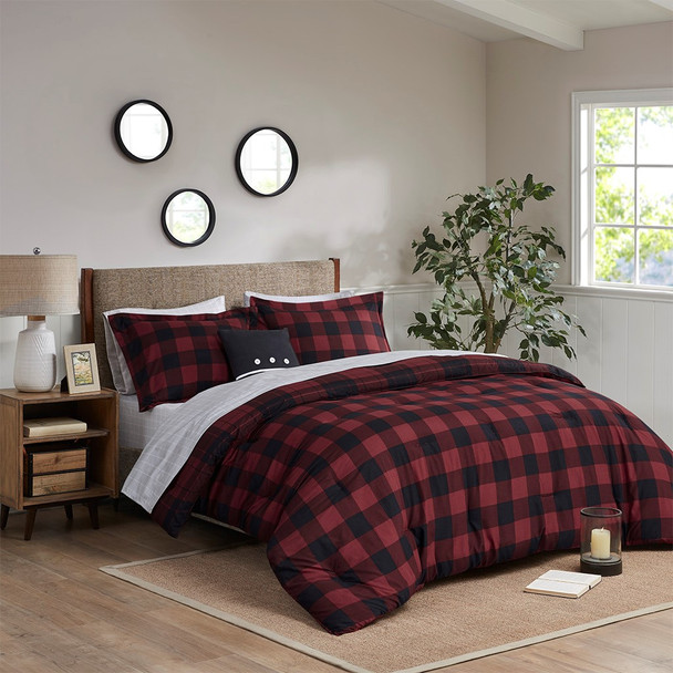 Red & Black Plaid Reversible Comforter Set AND Matching Sheet Set (Everest-Red Plaid-Comf