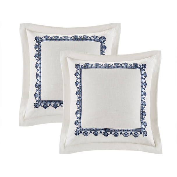 Off White & Navy Blue Farmhouse Embroidery Comforter Set AND Decorative Pillows (Indigo Sky-Off White/Blue-comf)