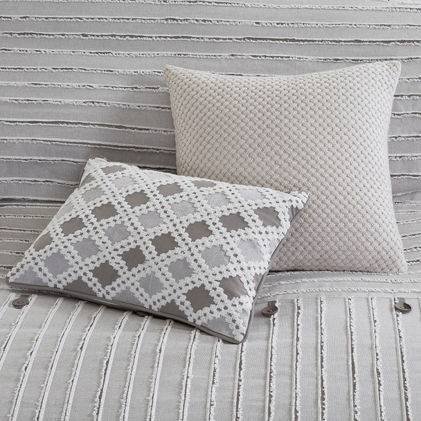 Grey & White Farmhouse Charm Comforter Set AND Decorative Pillows (Essence-Grey-Comforter)