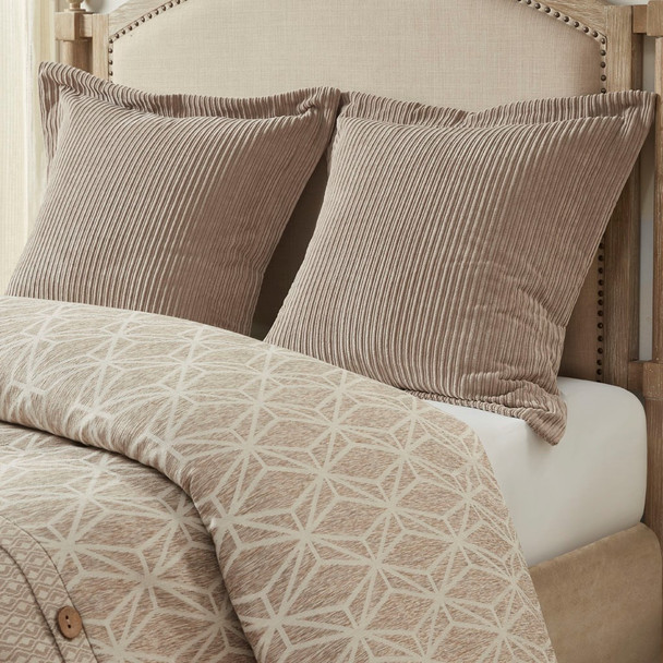 Taupe Geometric Pattern Jacquard Comforter Set AND Decorative Pillows (Grace-Taupe-Comf)