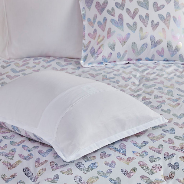 Shimmering Metallic Hearts Comforter Set AND Decorative Pillows (Kristie-Multi-Comf)