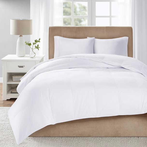 White 300 Thread Count Cotton Sateen Down Comforter w/3M Scotchgard (Level 3 300 Thread-White-Comf) 