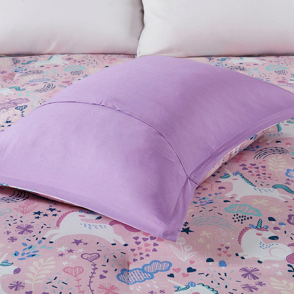 Pink & Purple Reversible Unicorns Comforter Set AND Decorative Pillows (Lola-Pink-comf)