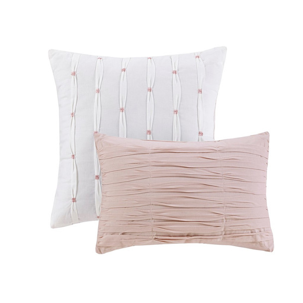 Blush Pink Grey & Off White Cotton Jacquard Comforter Set AND Decorative Pillows (Calum-Blush-comf)