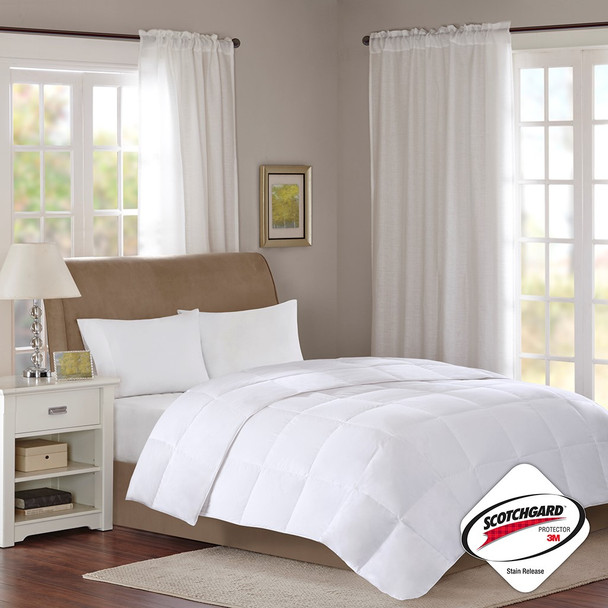 LEVEL 1 - White 300 Thread Count Cotton Sateen Down Comforter w/3M Scotchgard (Level 1 300 Thread-White-Comf)