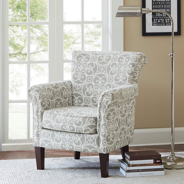 Grey Tight Back Club Chair Solid Wood Frame & Legs (675716508449
