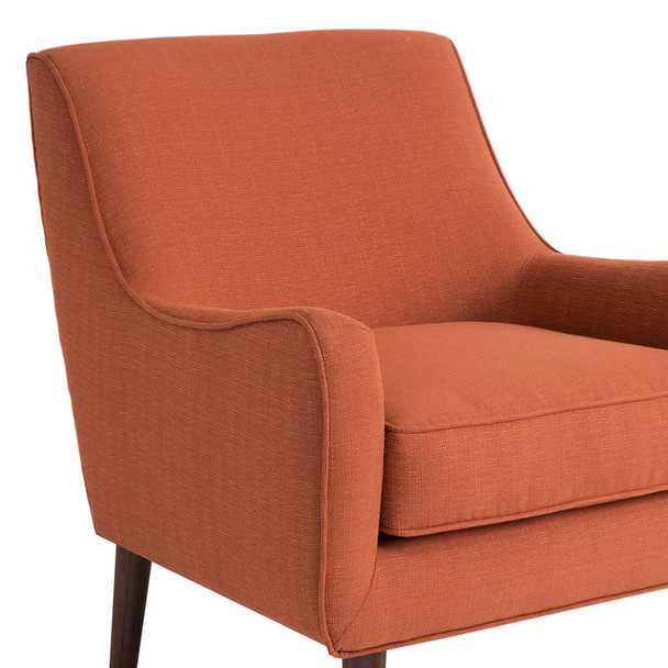 Burnt Orange Upholstered Mid-Century Accent Chair Solid Wood Legs (675716594008)