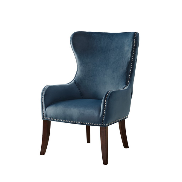 Blue Button Tufted Back Accent Chair Silver Nail Head Accents (675716726850)