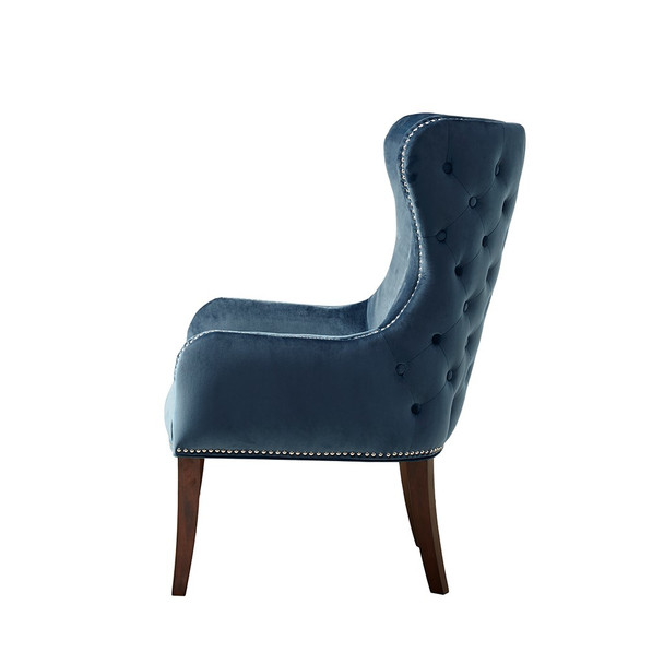 Blue Button Tufted Back Accent Chair Silver Nail Head Accents (675716726850)