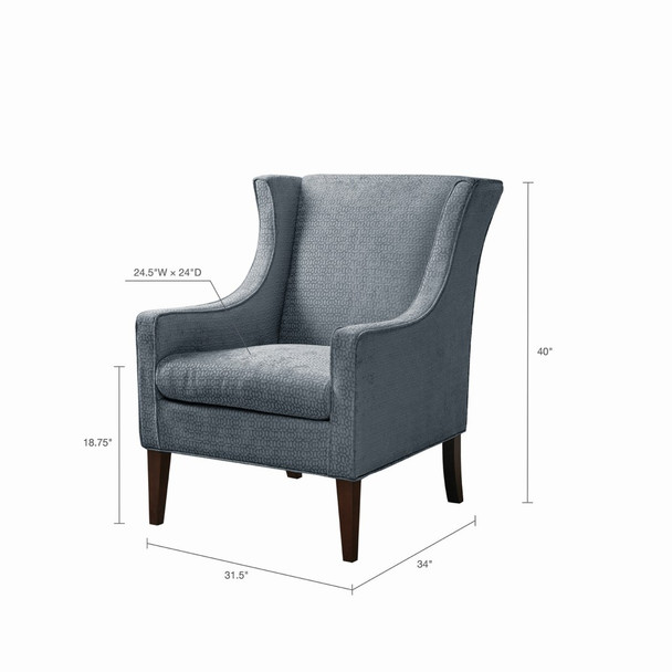 Blue Upholstered Wing Chair Birch Wood Legs in Espresso Finish (675716726928)