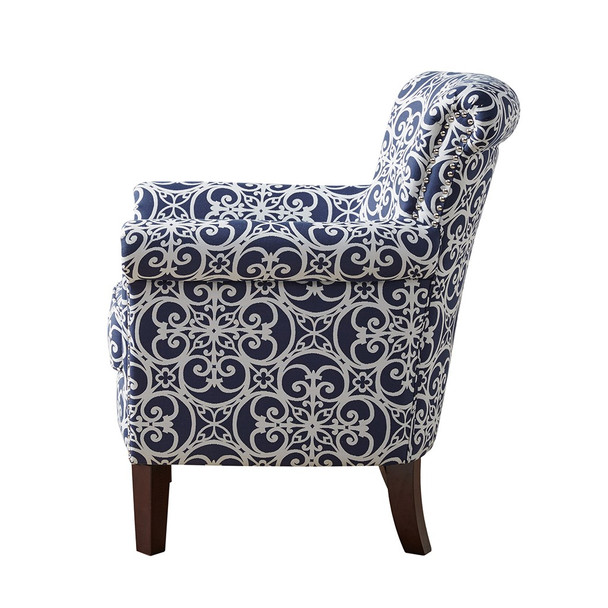 Navy Tight Back Club Chair Solid Wood Frame & Legs w/Round Arms (675716727154)