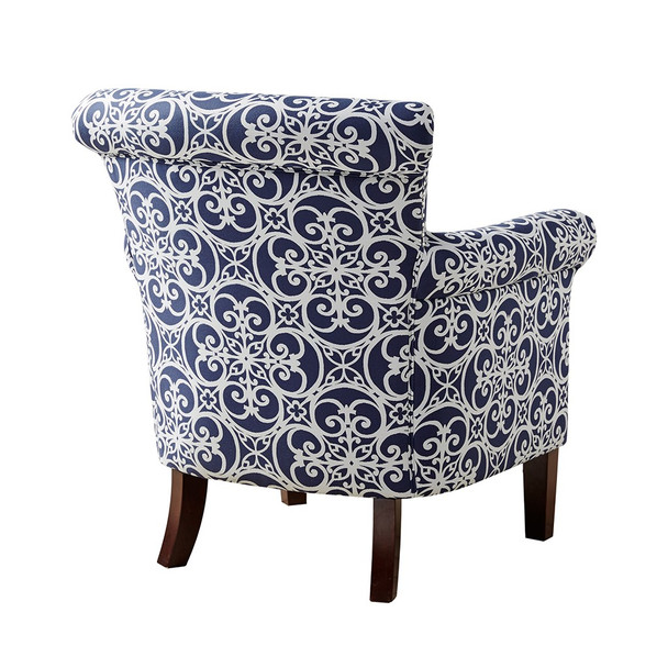 Navy Tight Back Club Chair Solid Wood Frame & Legs w/Round Arms (675716727154)