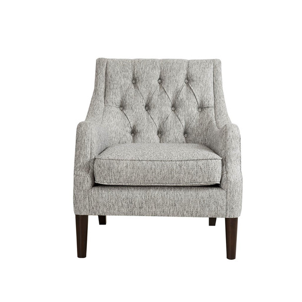 Grey Button Tufted Accent Chair Solid Wood Frame & Legs (675716746360