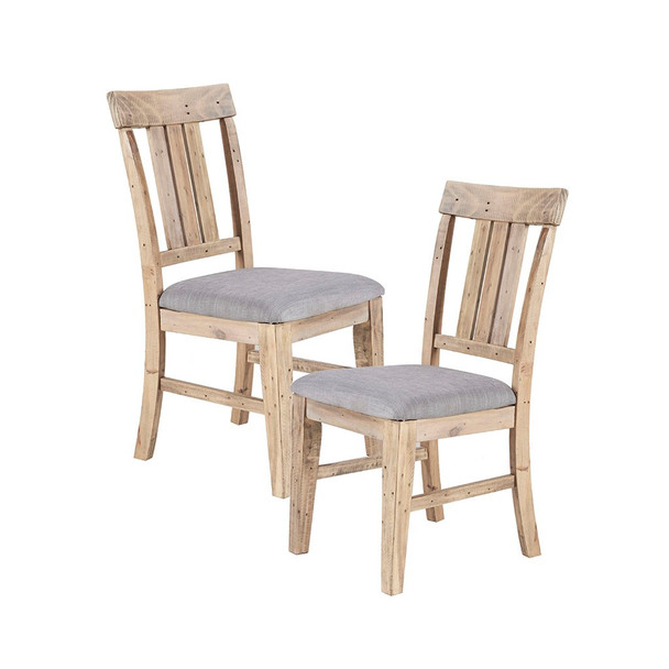 Set of 2 Natural Grey Upholstered Seat Dining Side Chairs (086569984906)