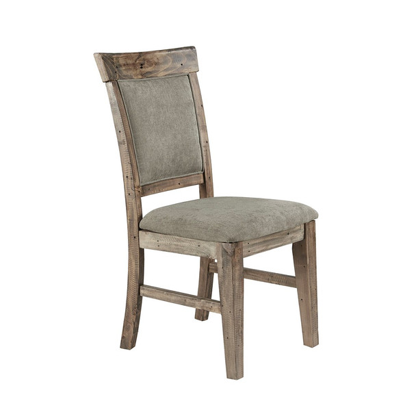 Set of 2 Natural Grey Upholstered Dining Side Chairs Solid Wood Frame (086569984944)