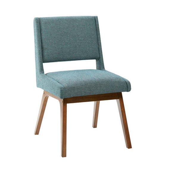 Set of 2 Blue Upholstered Armless Dining Chairs Rubber Solid Pecan Wood (675716695163)